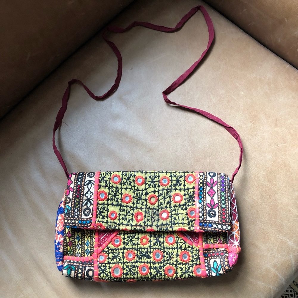 Boho embroidered mirror clutch shoulder bag - Picture 2 of 6
